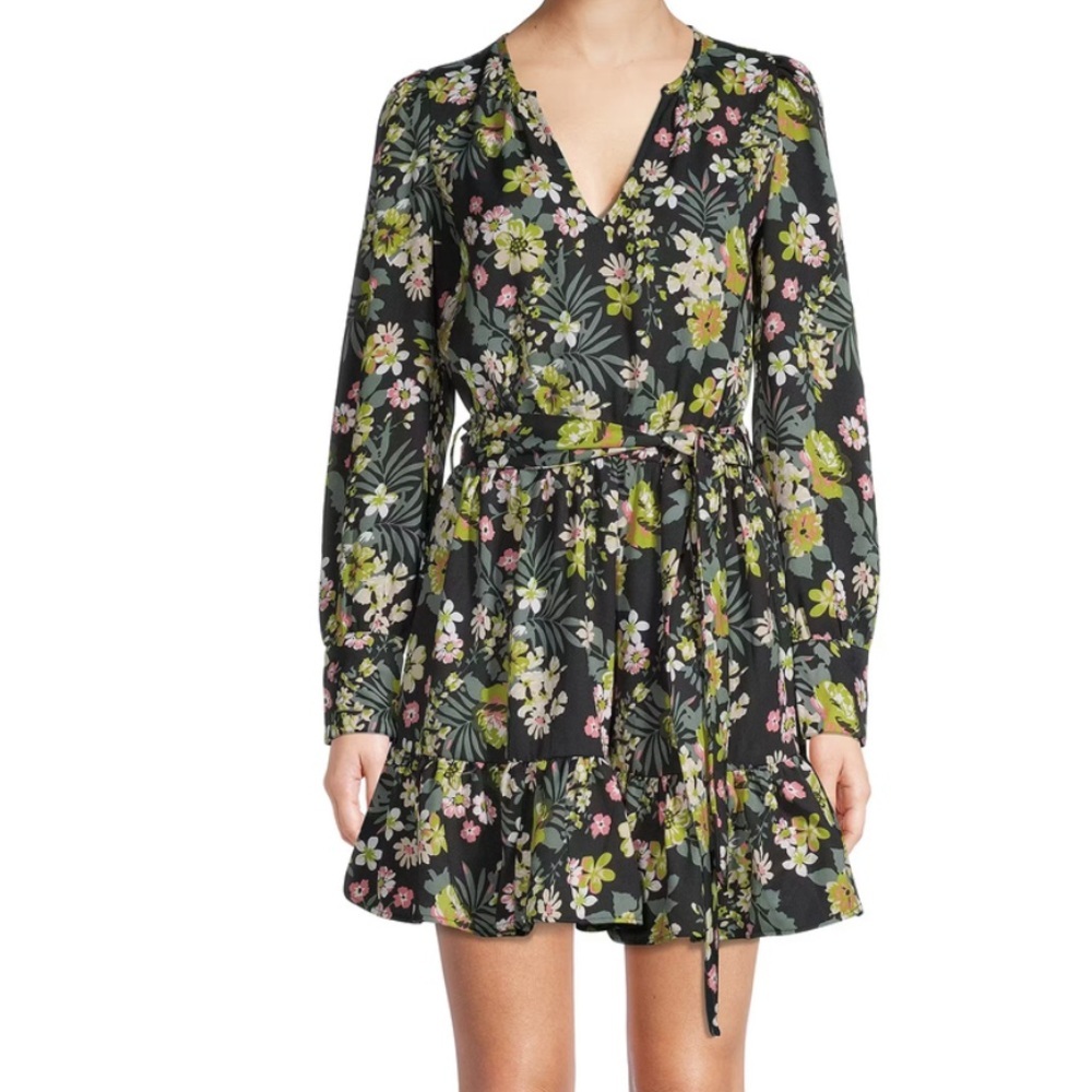 NWOT Walter Baker Tropical Floral Ruffle Mini Dress - Black Multi - Size Small